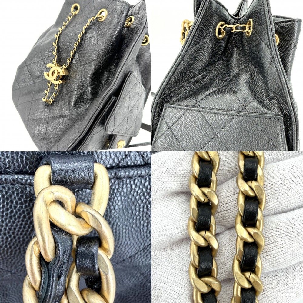 Chanel Backpack Quilted Chain Shoulder CC Logo 25 Caviar Leather Black Gold — view 7