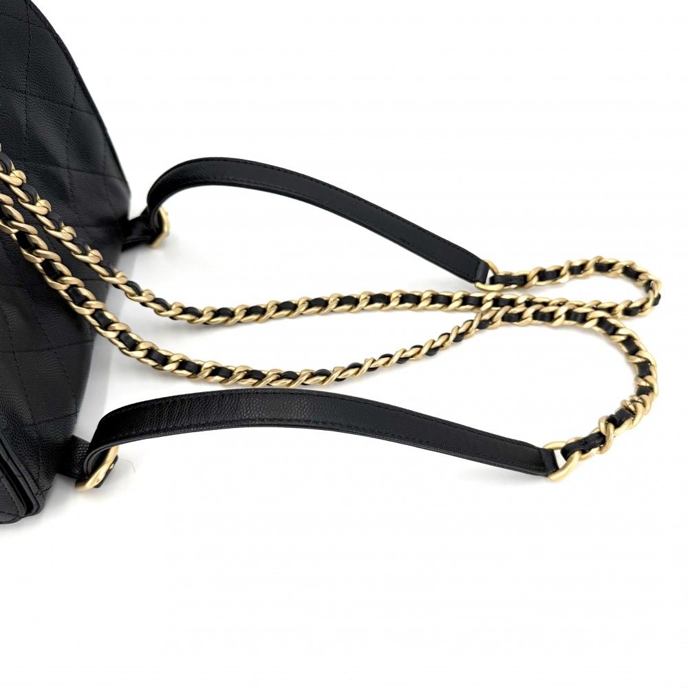 Chanel Backpack Quilted Chain Shoulder CC Logo 25 Caviar Leather Black Gold — view 8