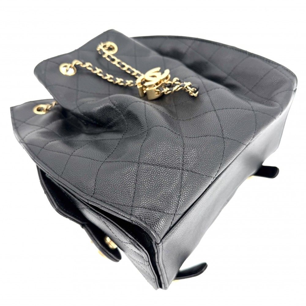 Chanel Backpack Quilted Chain Shoulder CC Logo 25 Caviar Leather Black Gold — view 3