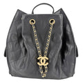 Chanel Backpack Quilted Chain Shoulder CC Logo 25 Caviar Leather Black Gold