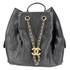 Chanel Backpack Quilted Chain Shoulder CC Logo 25 Caviar Leather Black Gold