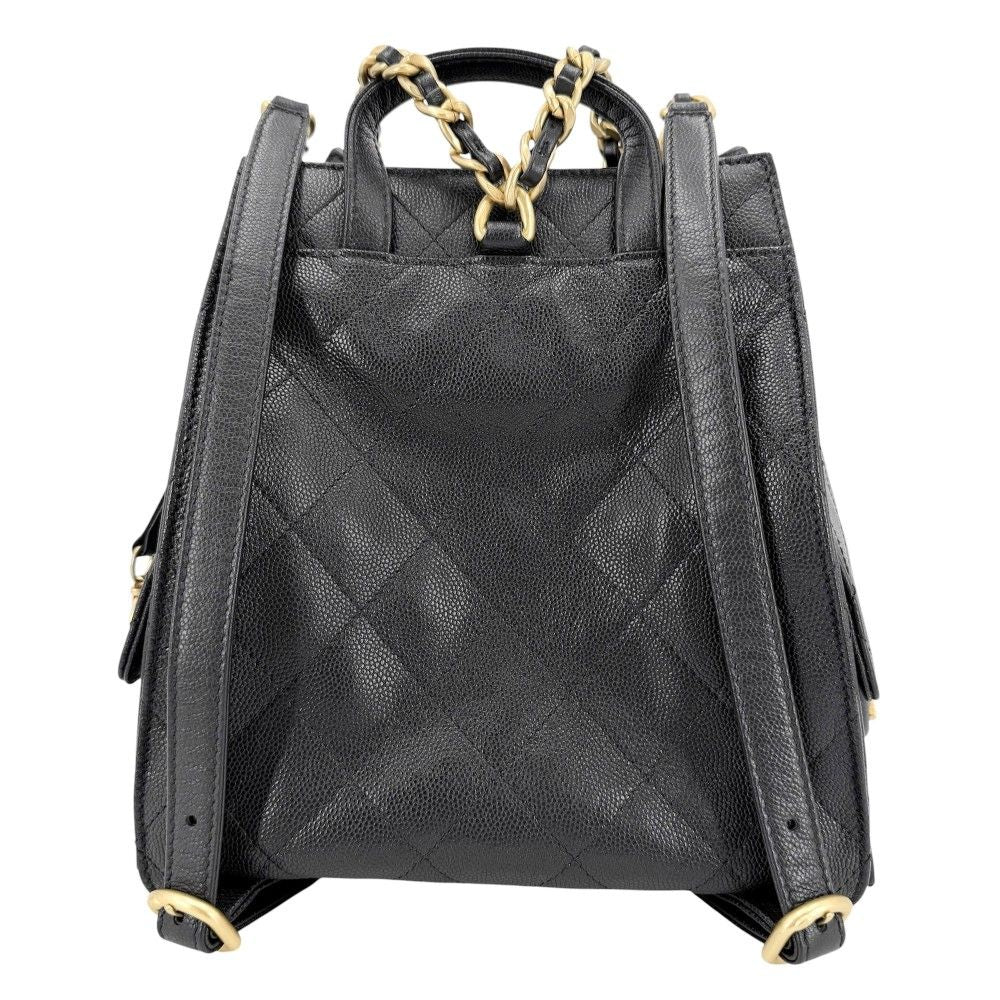 Chanel Backpack Quilted Chain Shoulder CC Logo 25 Caviar Leather Black Gold — view 2