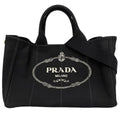 Prada 2-Way Tote Shoulder Bag Canapa Triangle Logo Canvas Black Gold