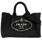 Prada 2-Way Tote Shoulder Bag Canapa Triangle Logo Canvas Black Gold