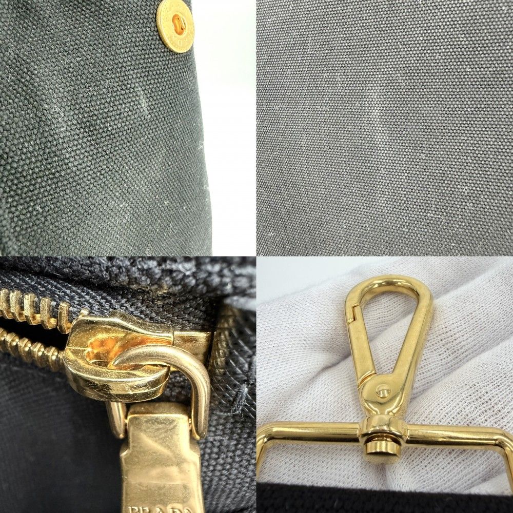 Prada 2-Way Tote Shoulder Bag Canapa Triangle Logo Canvas Black Gold — view 6