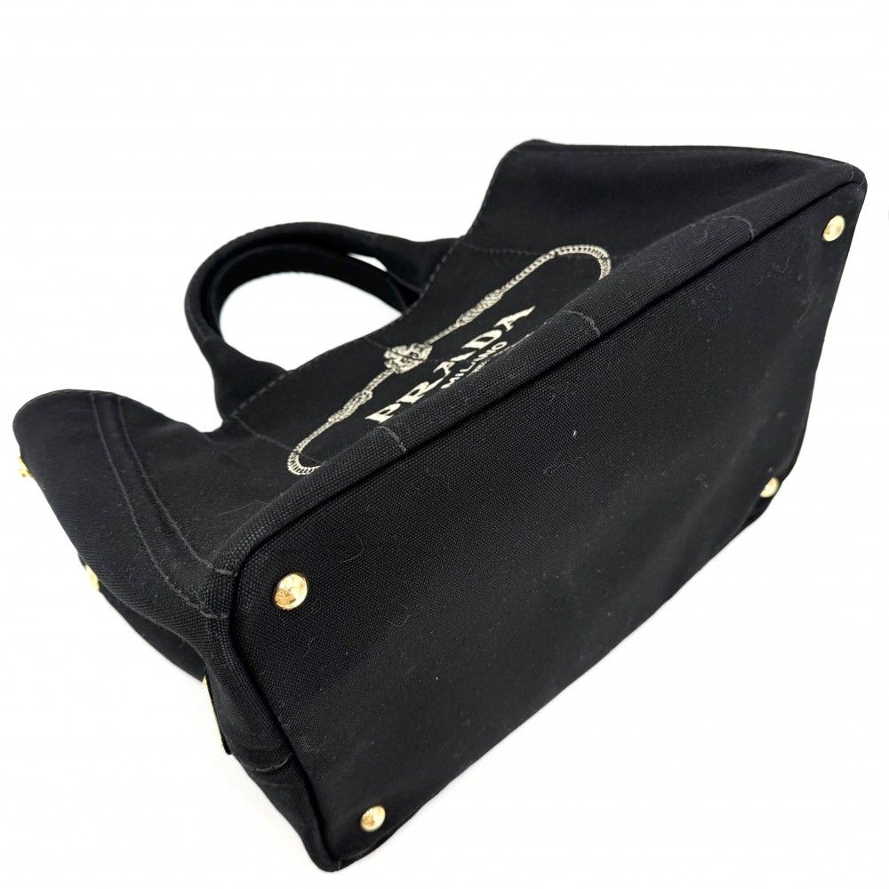 Prada 2-Way Tote Shoulder Bag Canapa Triangle Logo Canvas Black Gold — view 3