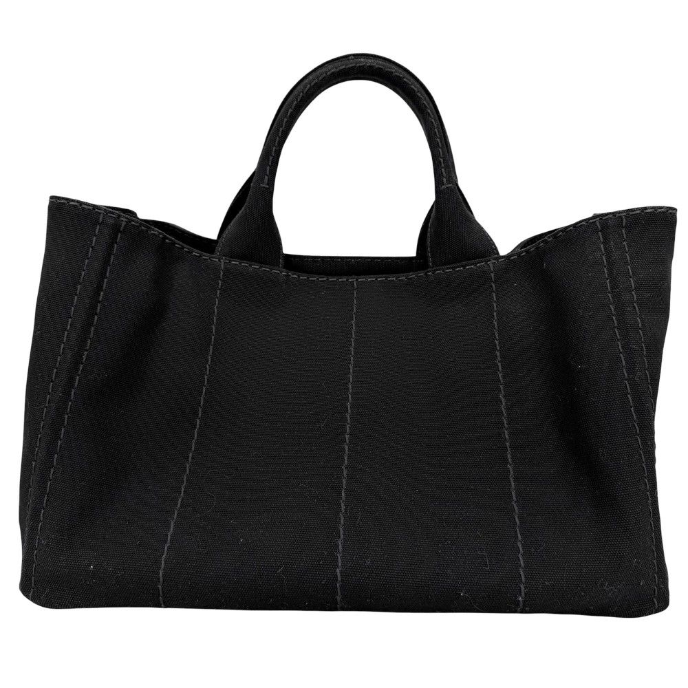 Prada 2-Way Tote Shoulder Bag Canapa Triangle Logo Canvas Black Gold — view 2