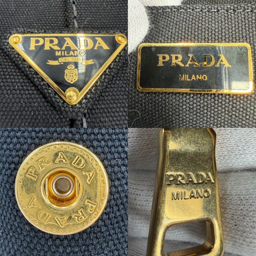 Prada 2-Way Tote Shoulder Bag Canapa Triangle Logo Canvas Black Gold — view 5