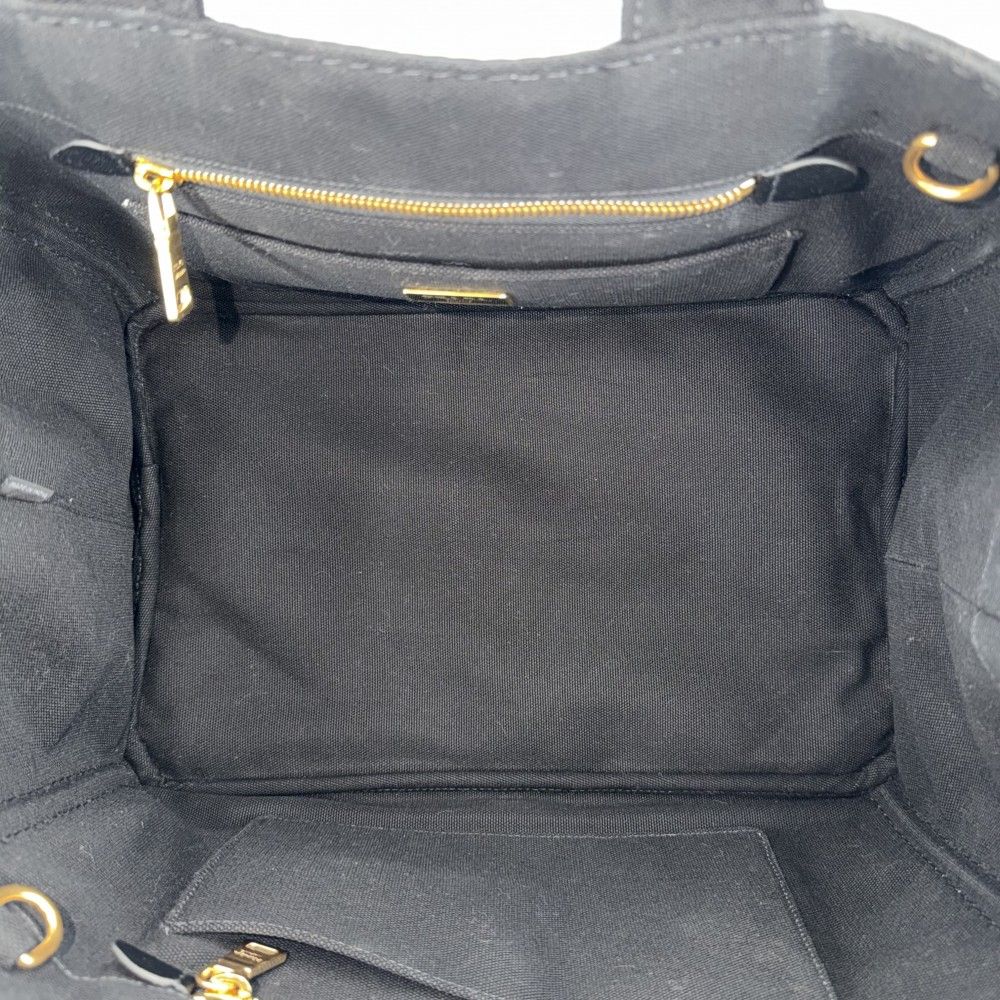 Prada 2-Way Tote Shoulder Bag Canapa Triangle Logo Canvas Black Gold — view 4