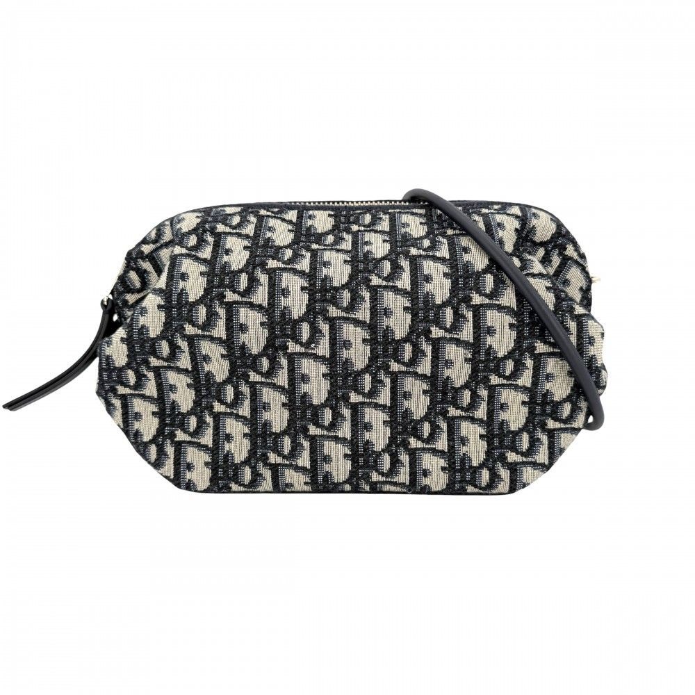 Dior Shoulder Bag Oblique Bow Pouch Pochette Crossbody Canvas Leather Navy