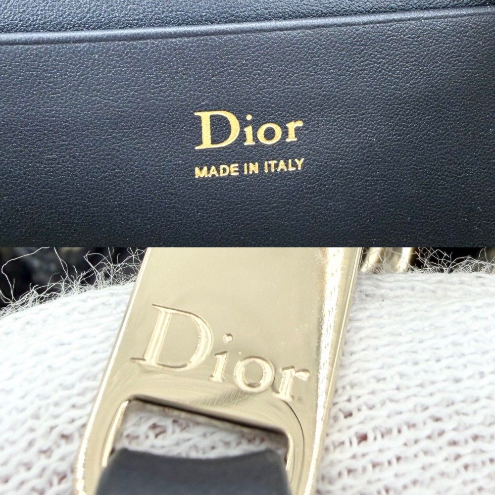 Dior Shoulder Bag Oblique Bow Pouch Pochette Crossbody Canvas Leather Navy — view 5