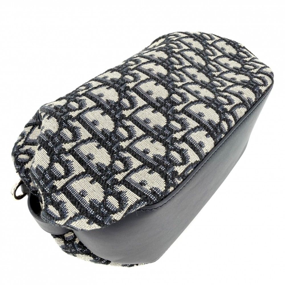 Dior Shoulder Bag Oblique Bow Pouch Pochette Crossbody Canvas Leather Navy — view 3