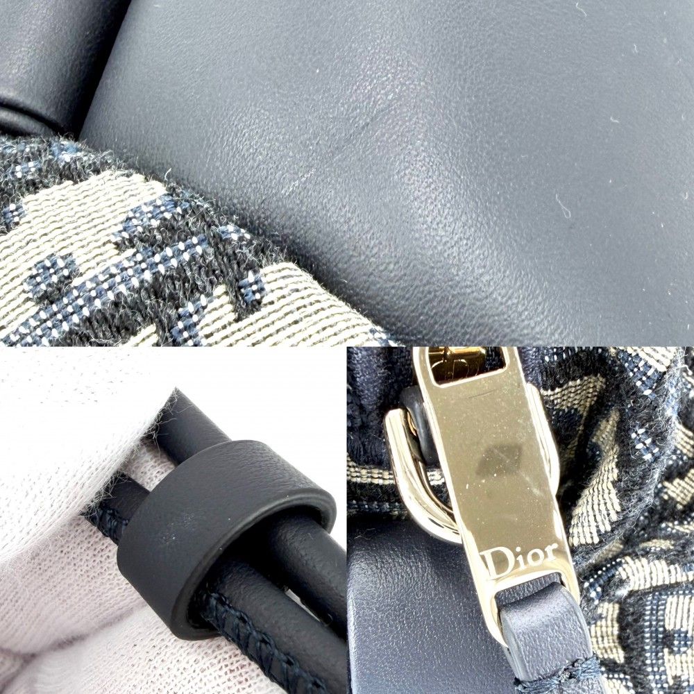 Dior Shoulder Bag Oblique Bow Pouch Pochette Crossbody Canvas Leather Navy — view 6