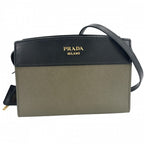 Prada Shoulder Bag Esplanade Bicolor Leather Khaki Black Gold