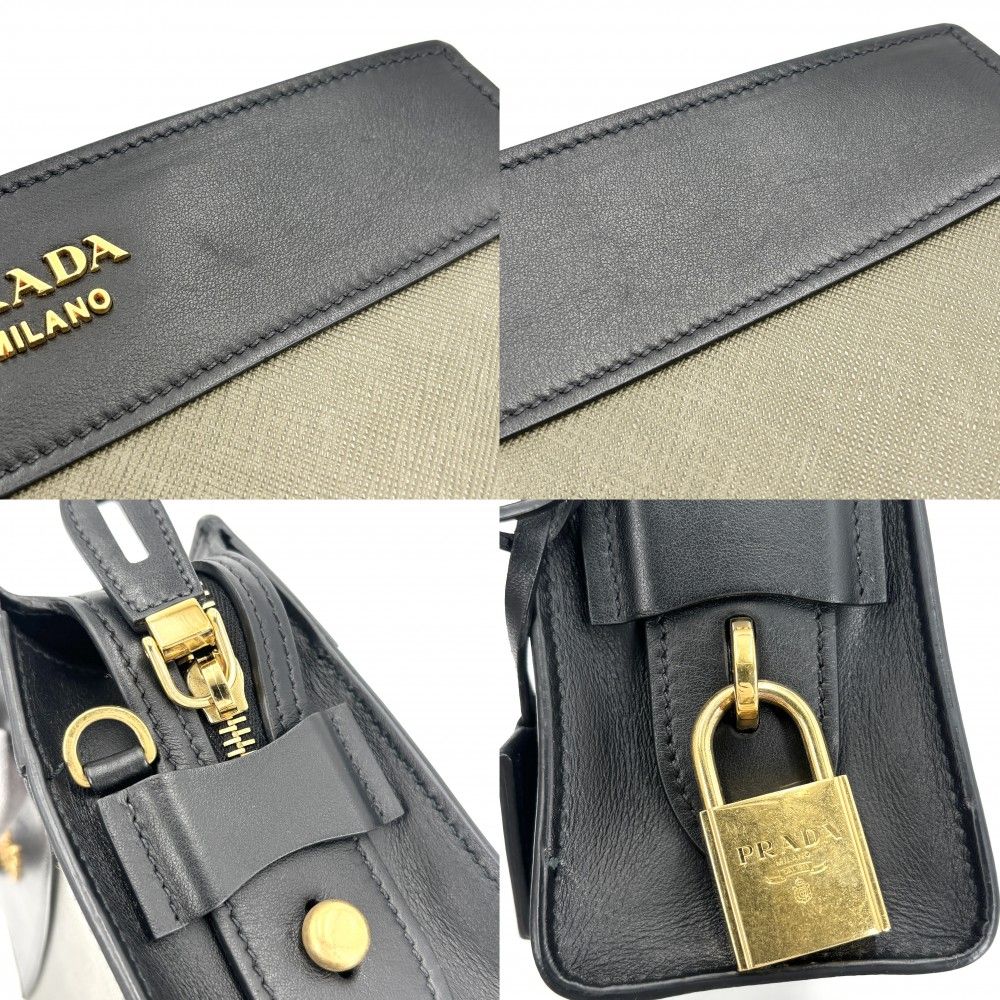 Prada Shoulder Bag Esplanade Bicolor Leather Khaki Black Gold — view 6