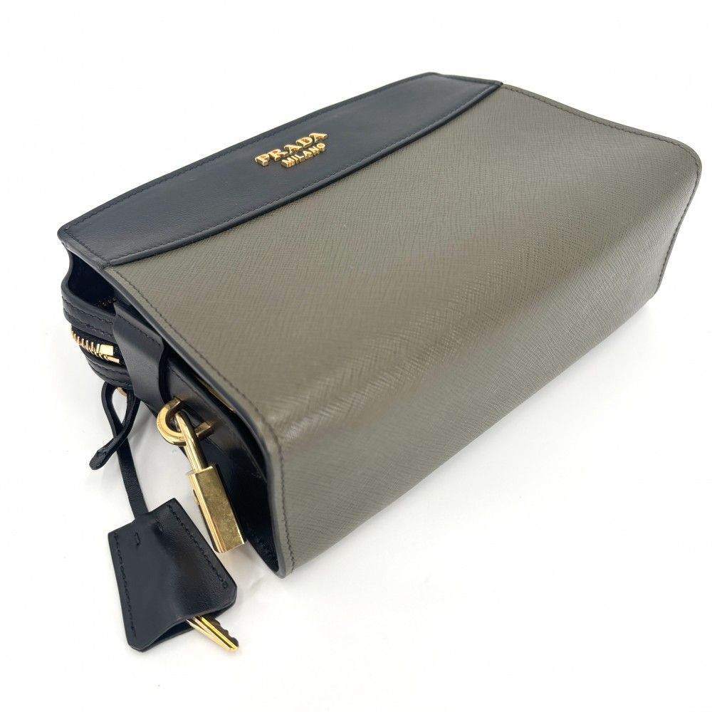 Prada Shoulder Bag Esplanade Bicolor Leather Khaki Black Gold — view 3