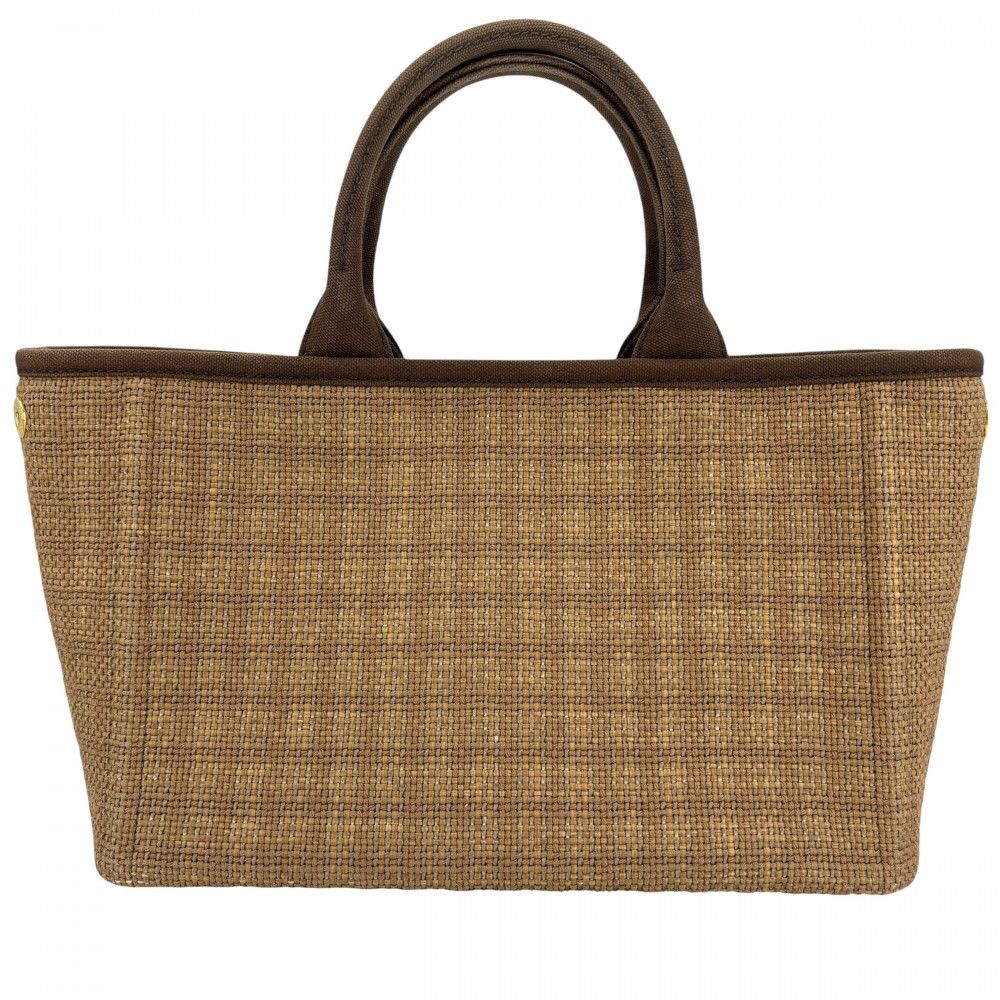 Prada 2-Way Shoulder Bag Triangle Logo Basket Canvas Straw Brown — view 2