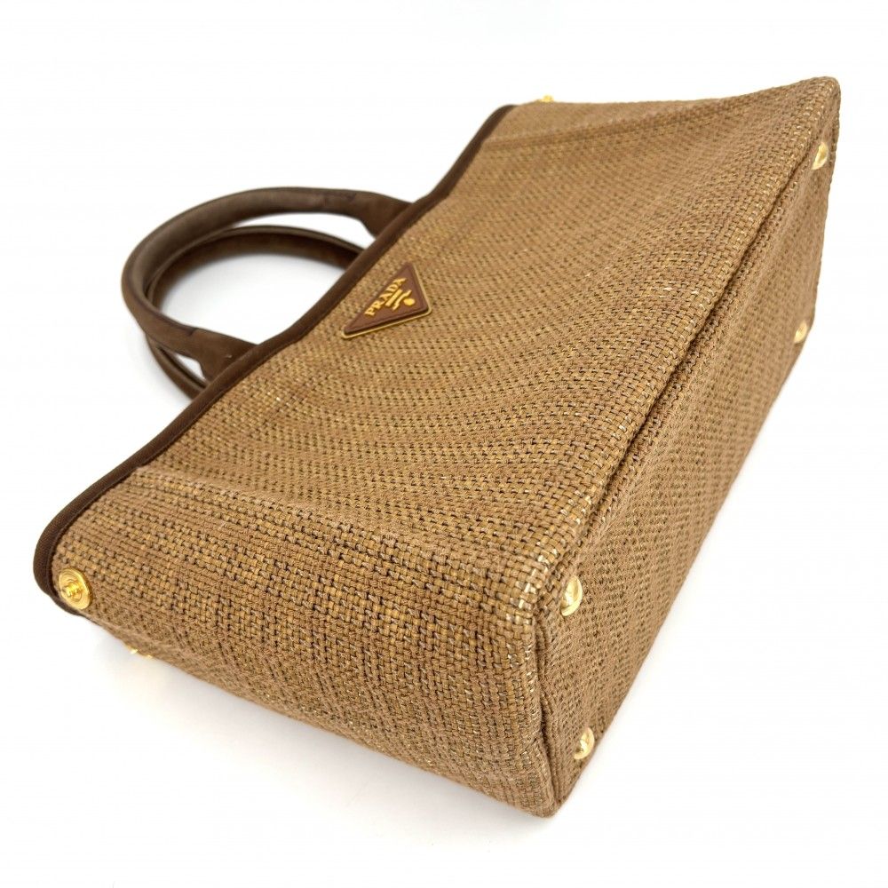 Prada 2-Way Shoulder Bag Triangle Logo Basket Canvas Straw Brown — view 3