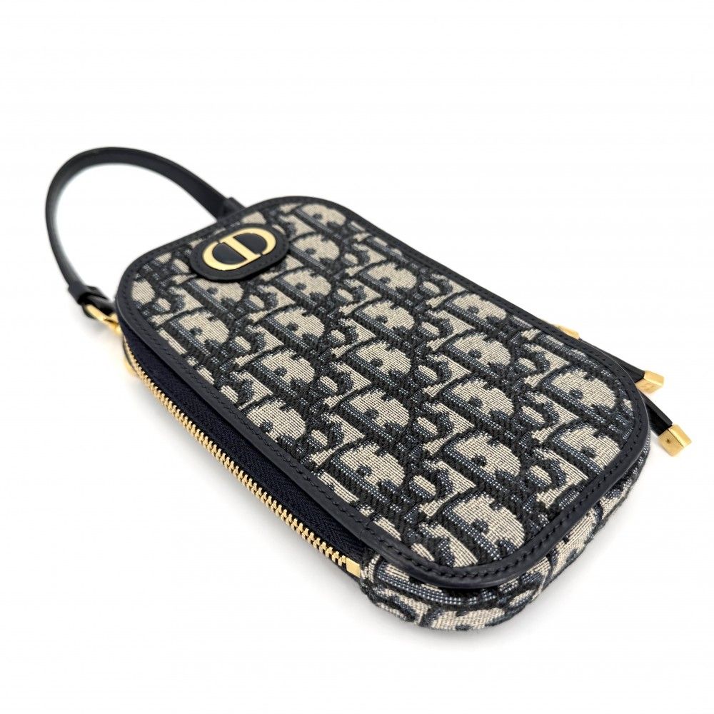 Dior Shoulder Bag Oblique 30 Montaigne Call'in Canvas Leather Navy Beige Gold — view 3