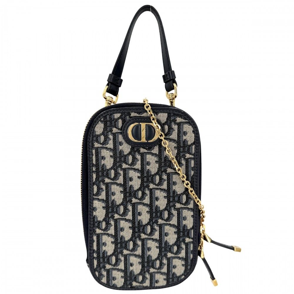 Dior Shoulder Bag Oblique 30 Montaigne Call'in Canvas Leather Navy Beige Gold