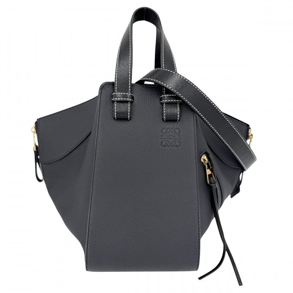 Loewe 2-Way Hammock Shoulder Bag Crossbody Tote Leather Calf Dark Navy Black