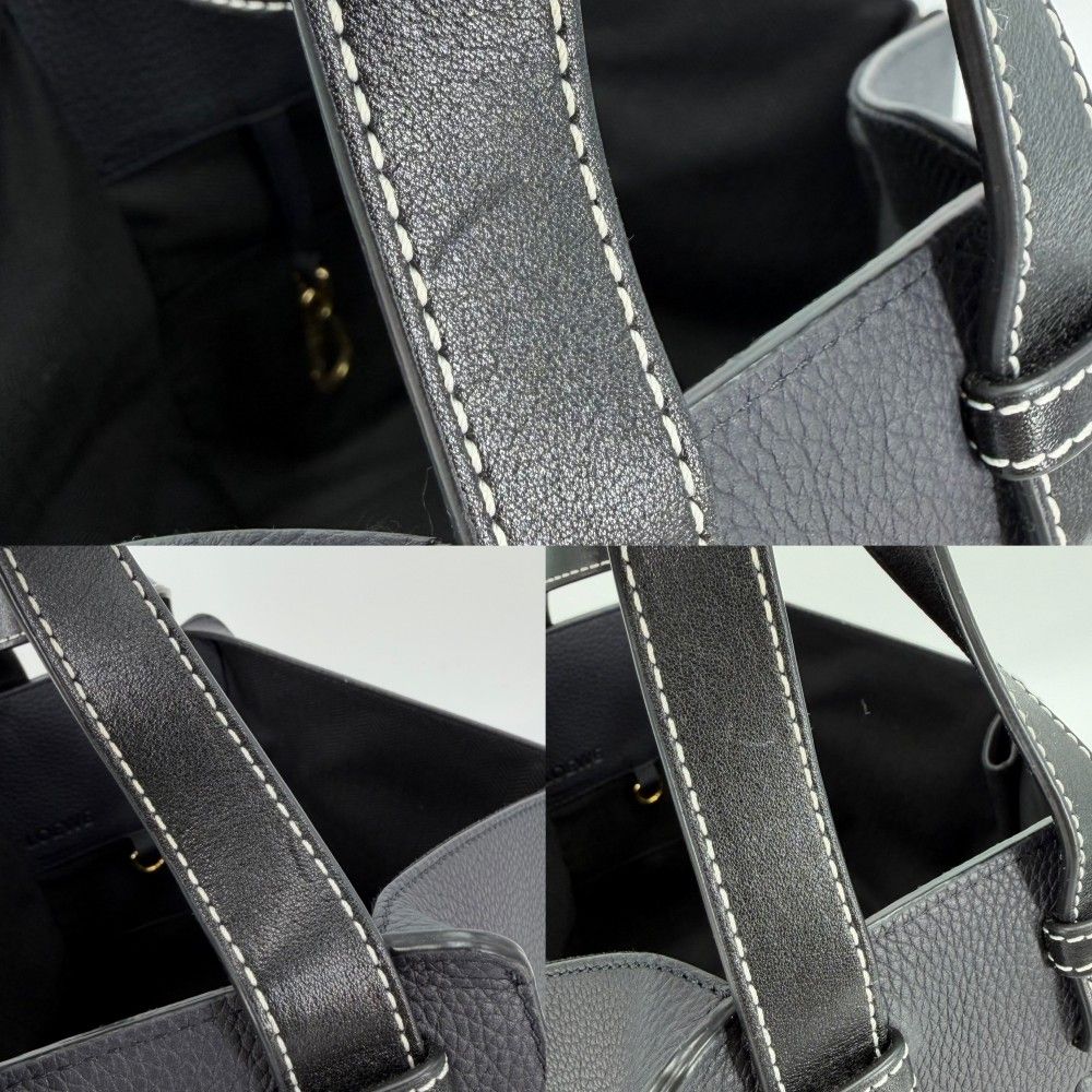 Loewe 2-Way Hammock Shoulder Bag Crossbody Tote Leather Calf Dark Navy Black — view 8