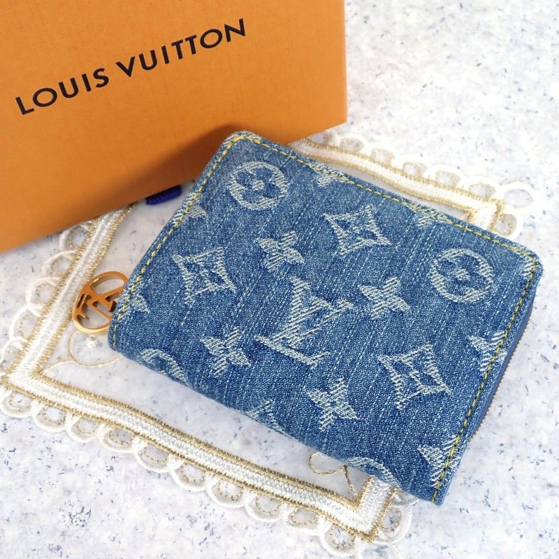 Louis Vuitton Portefeuille Lou Bifold Wallet Monogram Denim Blue Gold Included
