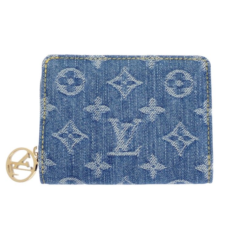 Louis Vuitton Portefeuille Lou Bifold Wallet Monogram Denim Blue Gold Included — view 2