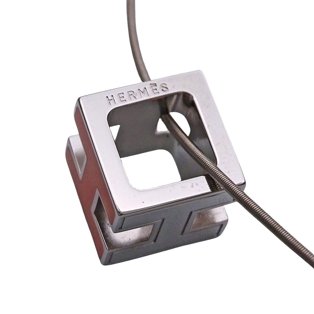 Hermes Necklace Caged Ash H-cube Orange Silver — view 5