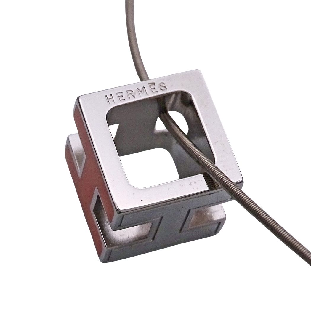 Hermes Necklace Caged Ash H-cube Orange Silver — view 5