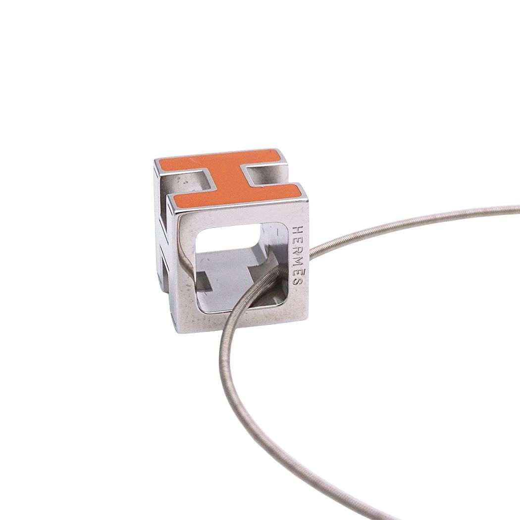 Hermes Necklace Caged Ash H-cube Orange Silver — view 3