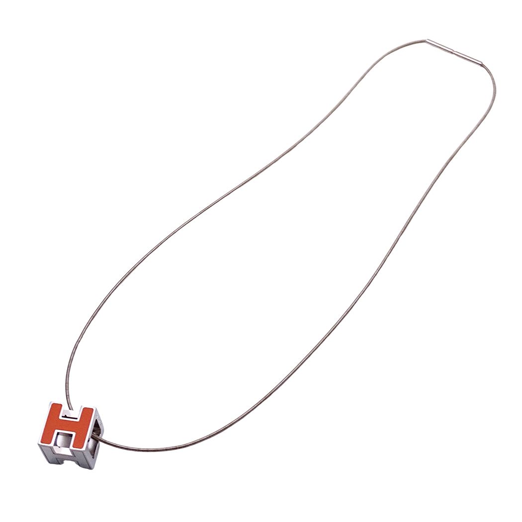 Hermes Necklace Caged Ash H-cube Orange Silver — view 2