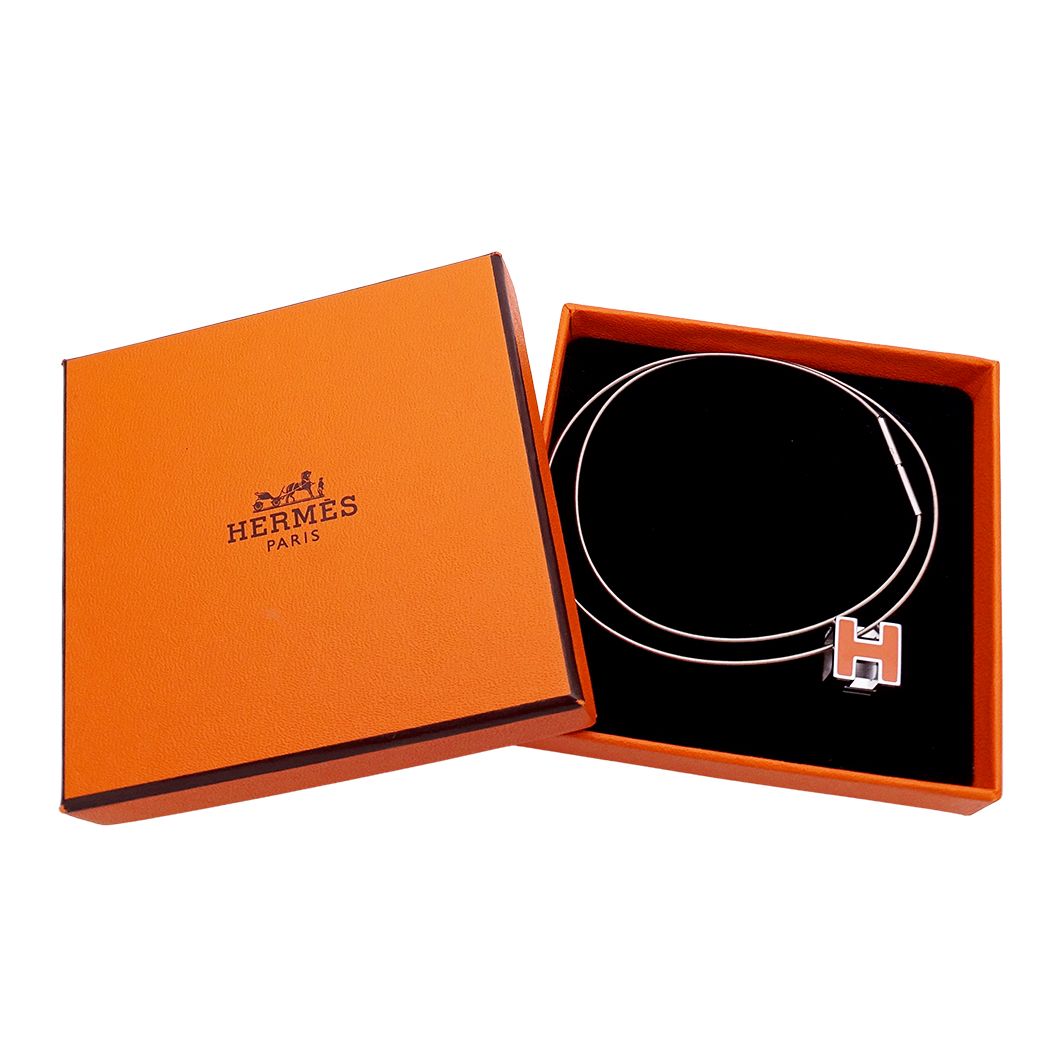 Hermes Necklace Caged Ash H-cube Orange Silver — view 7