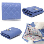Chanel Flap Wallet Tri Foldwallet Quilted CC Logo Caviar Leather Blue Silver — view 6