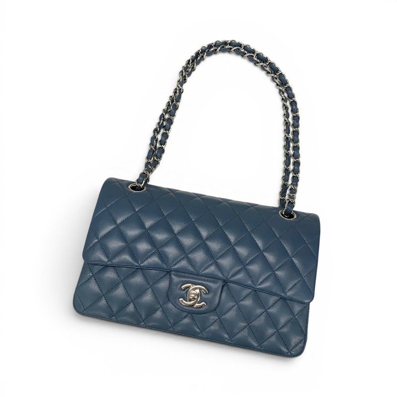 Chanel Shoulder Bag Lambskin Blue Silver CC Logo Quilted 25 Turnlock Double — view 5