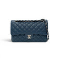 Chanel Shoulder Bag Lambskin Blue Silver CC Logo Quilted 25 Turnlock Double