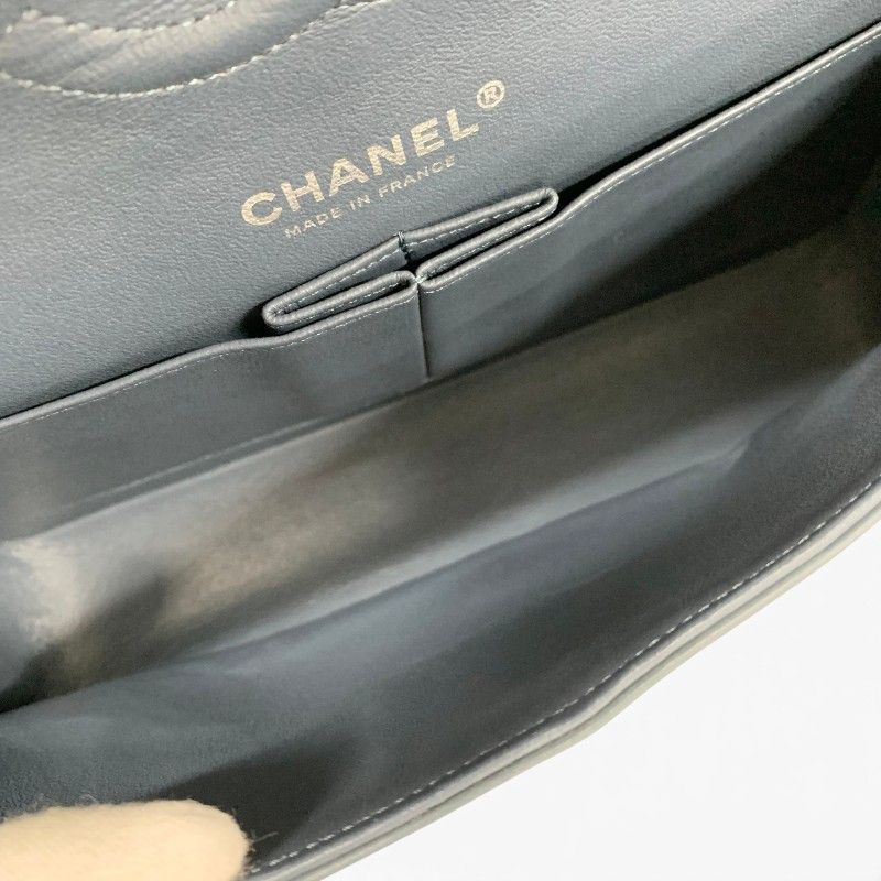 Chanel Shoulder Bag Lambskin Blue Silver CC Logo Quilted 25 Turnlock Double — view 7