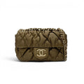 Chanel Shoulder Bag Brown Gold Quilted CC Logo Bubble Quilt Double Chain