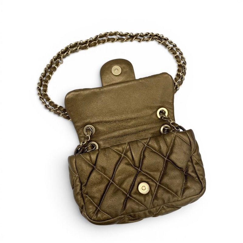 Chanel Shoulder Bag Brown Gold Quilted CC Logo Bubble Quilt Double Chain — view 6