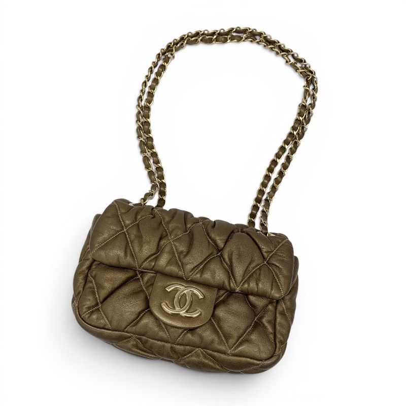 Chanel Shoulder Bag Brown Gold Quilted CC Logo Bubble Quilt Double Chain — view 5