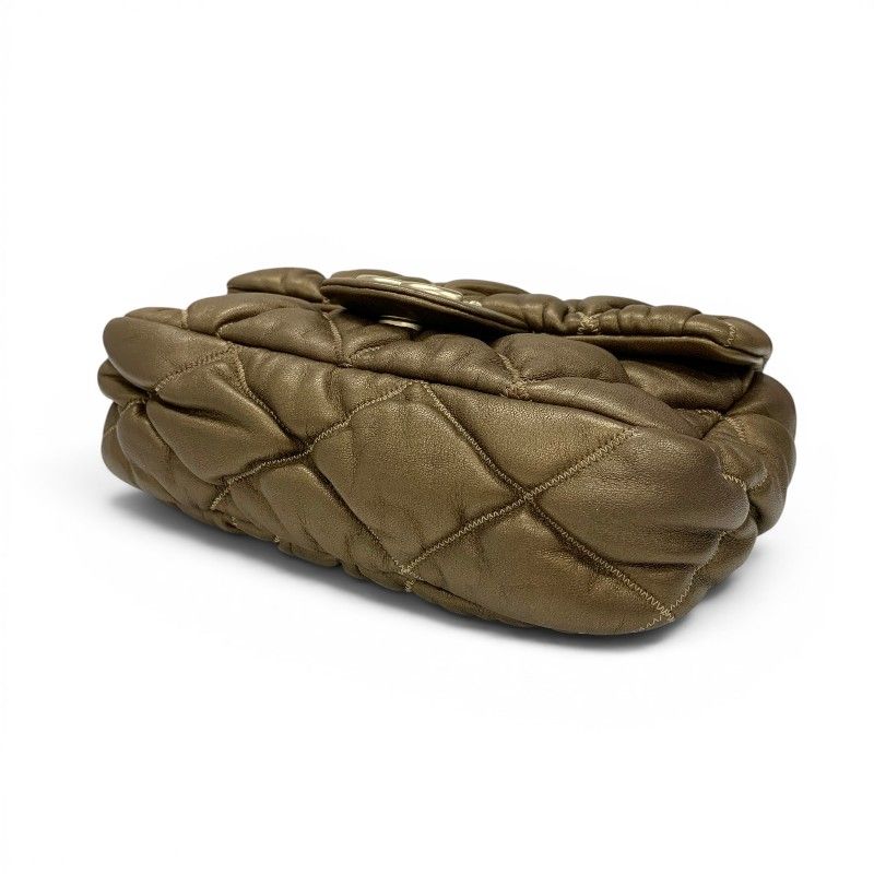 Chanel Shoulder Bag Brown Gold Quilted CC Logo Bubble Quilt Double Chain — view 4
