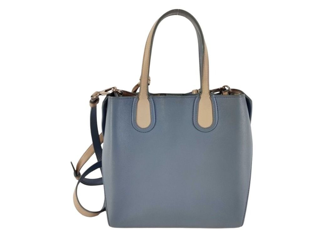 Dior Addict Blue Beige Leather 2-Way Shoulder Bag Logo Charm Gold