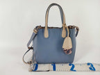 Dior Addict Blue Beige Leather 2-Way Shoulder Bag Logo Charm Gold — view 2