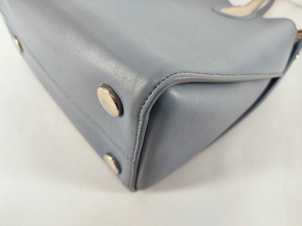 Dior Addict Blue Beige Leather 2-Way Shoulder Bag Logo Charm Gold — view 6