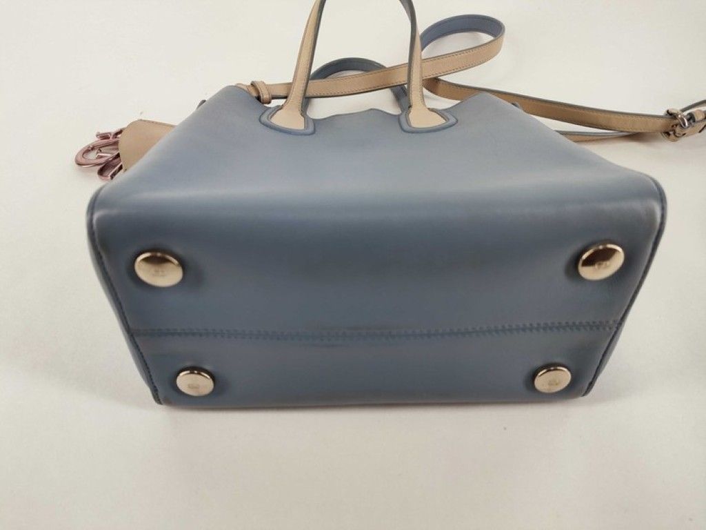 Dior Addict Blue Beige Leather 2-Way Shoulder Bag Logo Charm Gold — view 3