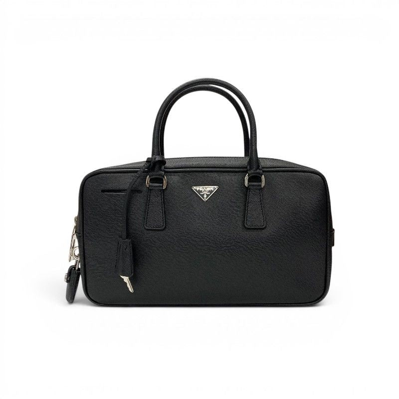 Prada Handbag Black Silver Saffiano Triangle Logo