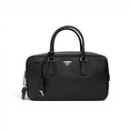 Prada Handbag Black Silver Saffiano Triangle Logo