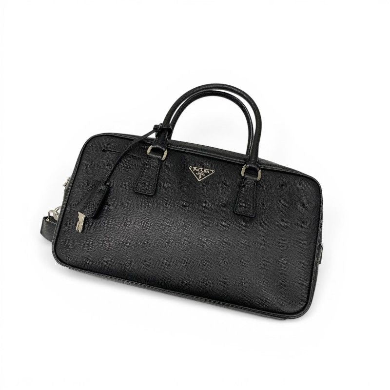 Prada Handbag Black Silver Saffiano Triangle Logo — view 5