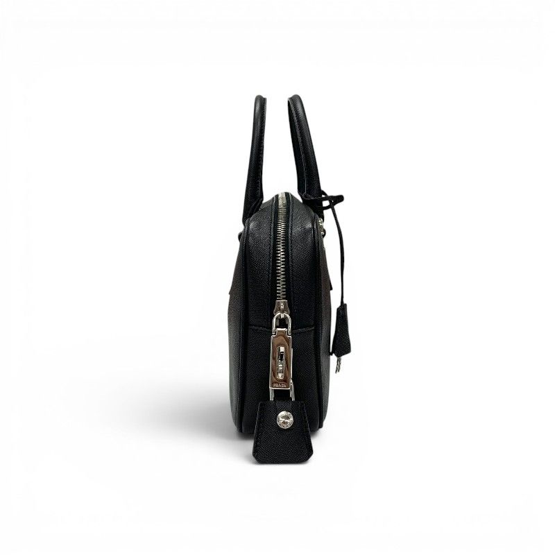 Prada Handbag Black Silver Saffiano Triangle Logo — view 2