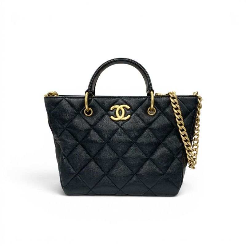 Chanel Shoulder Bag Black Gold Quilted CC Logo Chain 2-Way